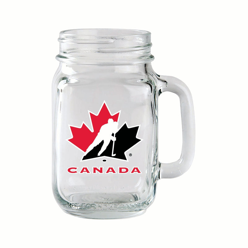 Team Canada/Hockey Canada Glass Mason Mug, Reusable Drinking Jar with Handle, Clear, 14-oz P6