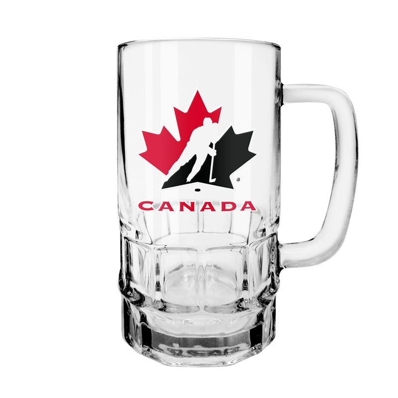 Team Canada/Hockey Canada Reusable Glass Beer Stein, Classic Drinking Glass with Handle, Clar, 18-oz P5