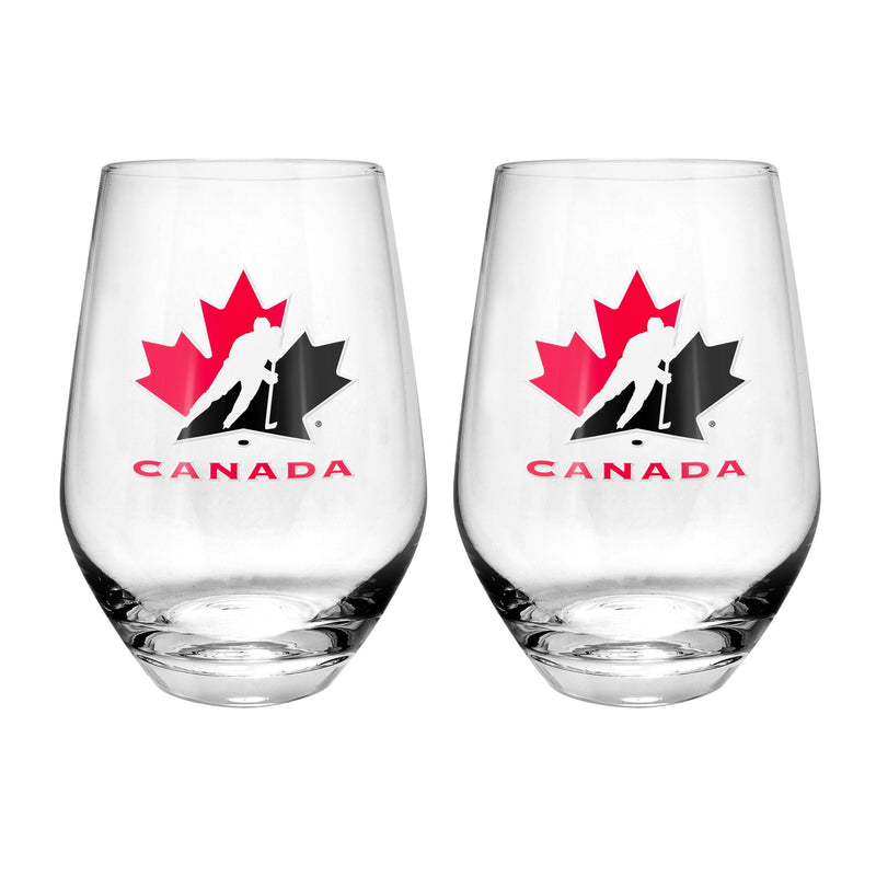 Team Canada/Hockey Canada Stemless Wine Glass Set, 19-oz, 2-pk F5
