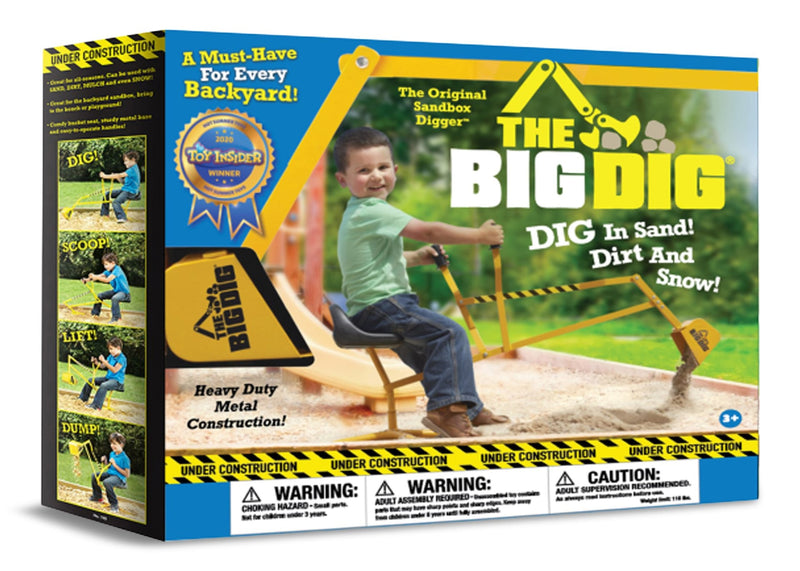 The Big Dig Kids' Ride-On Digger Excavator, Yellow, Ages 3+, for Summer/Backyard Activities V1