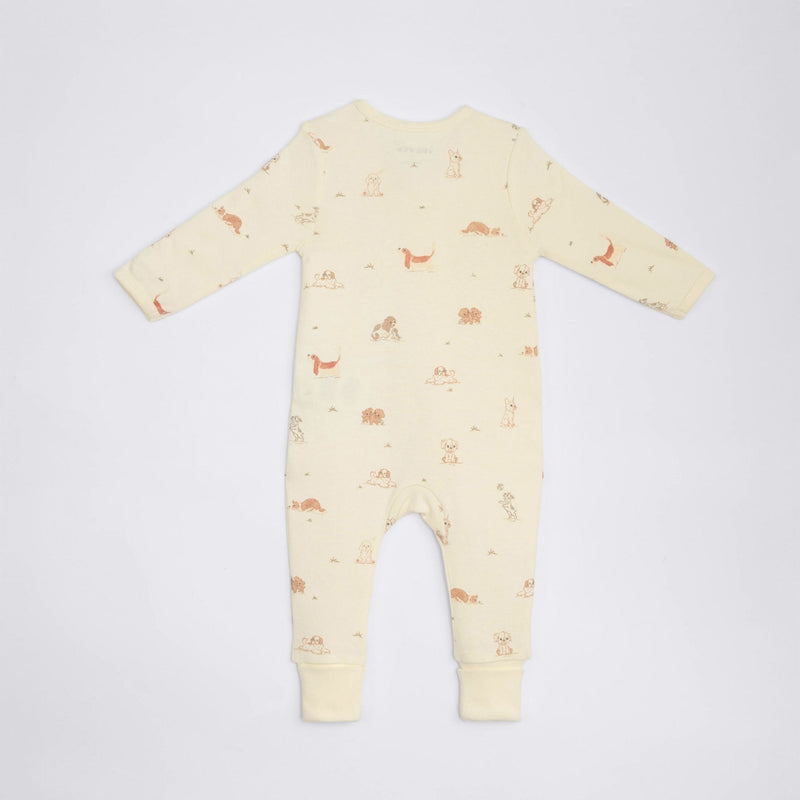The Elk Baby Dog Print Premium Organic Cotton Play and Grow Rib Foot Zippy, Various Sizes W9