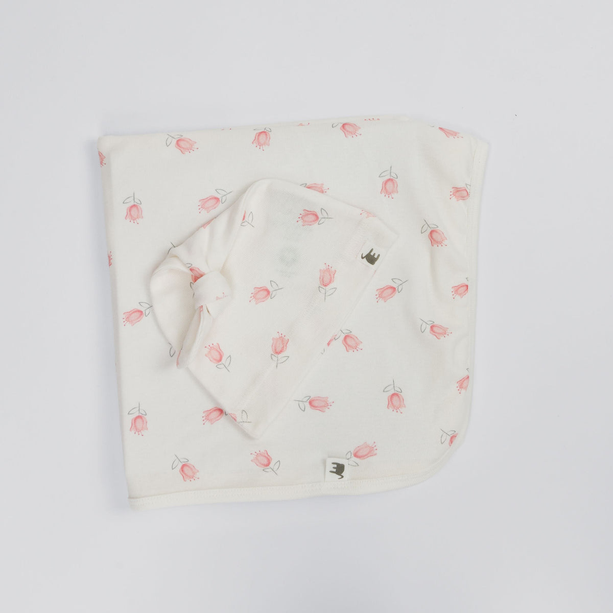 The Elk Baby Tulip Print Premium Organic Cotton Blanket and Beanie Set