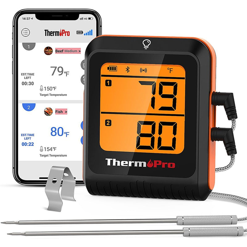ThermoPro 2-Probe Digital-Read Bluetooth Wireless Food & Meat Cooking Thermometer with Backlight Display & Rechargeable Battery N4
