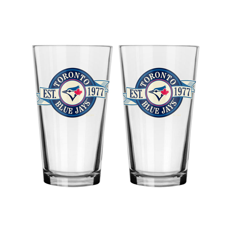 Toronto Blue Jays Pint Drinking Glass Set For MLB Baseball Fans/Collectors, 16-oz, 2-pk Y3