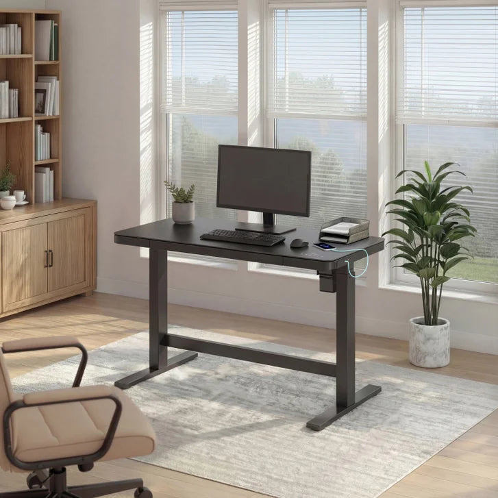 Tresanti Tessa 119.4 cm (47 in.) Adjustable Height Desk with LED Lighting, Black E8