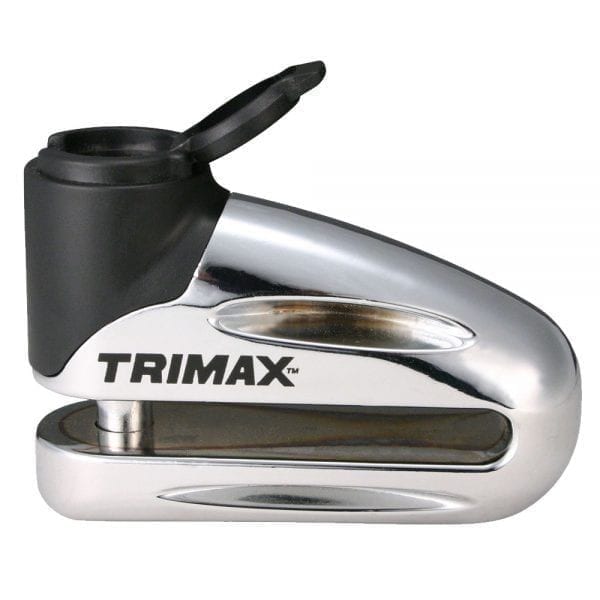 Trimax Hardened Metal Motorcycle Disc Lock with 10mm Pin, Chrome/Silver with Pouch & Cable X3