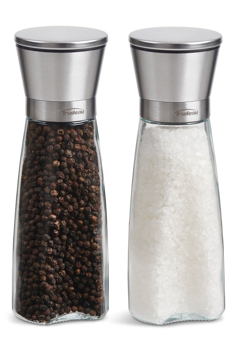 Trudeau Stainless Steel/Glass Salt & Pepper Grinder Mill Set, Pre-Filled, 8-in, 2-pc D5