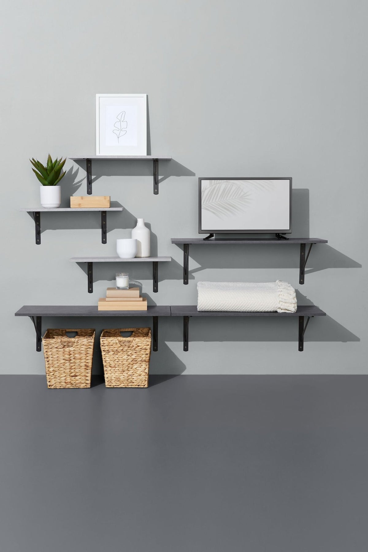 type A Floating Wall Shelf Board, Black Slate, 16 x 35-in