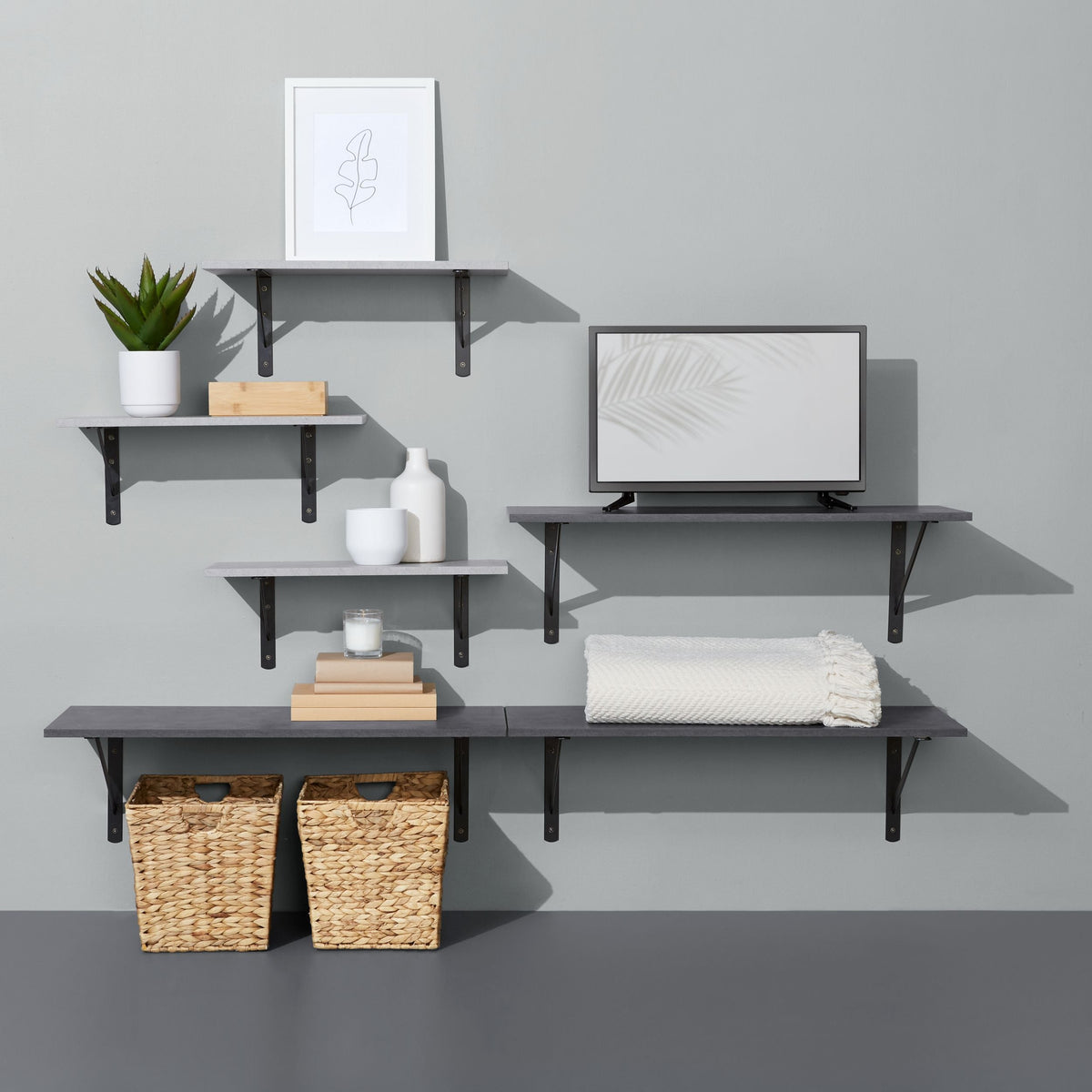 type A Floating Wall Shelf Board, Black Slate, 16 x 35-in