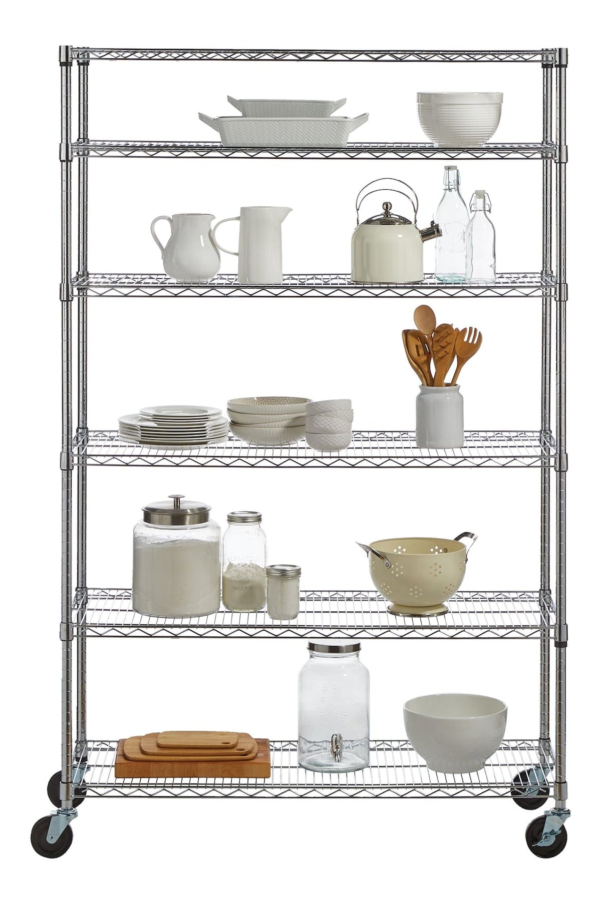 type A Metal 6-Tier Adjustable Wire Shelving Storage Unit with Wheels, Mastercraft Heavy Duty Stackable Storage Box with Lid, 102-L, Black/Blue,...