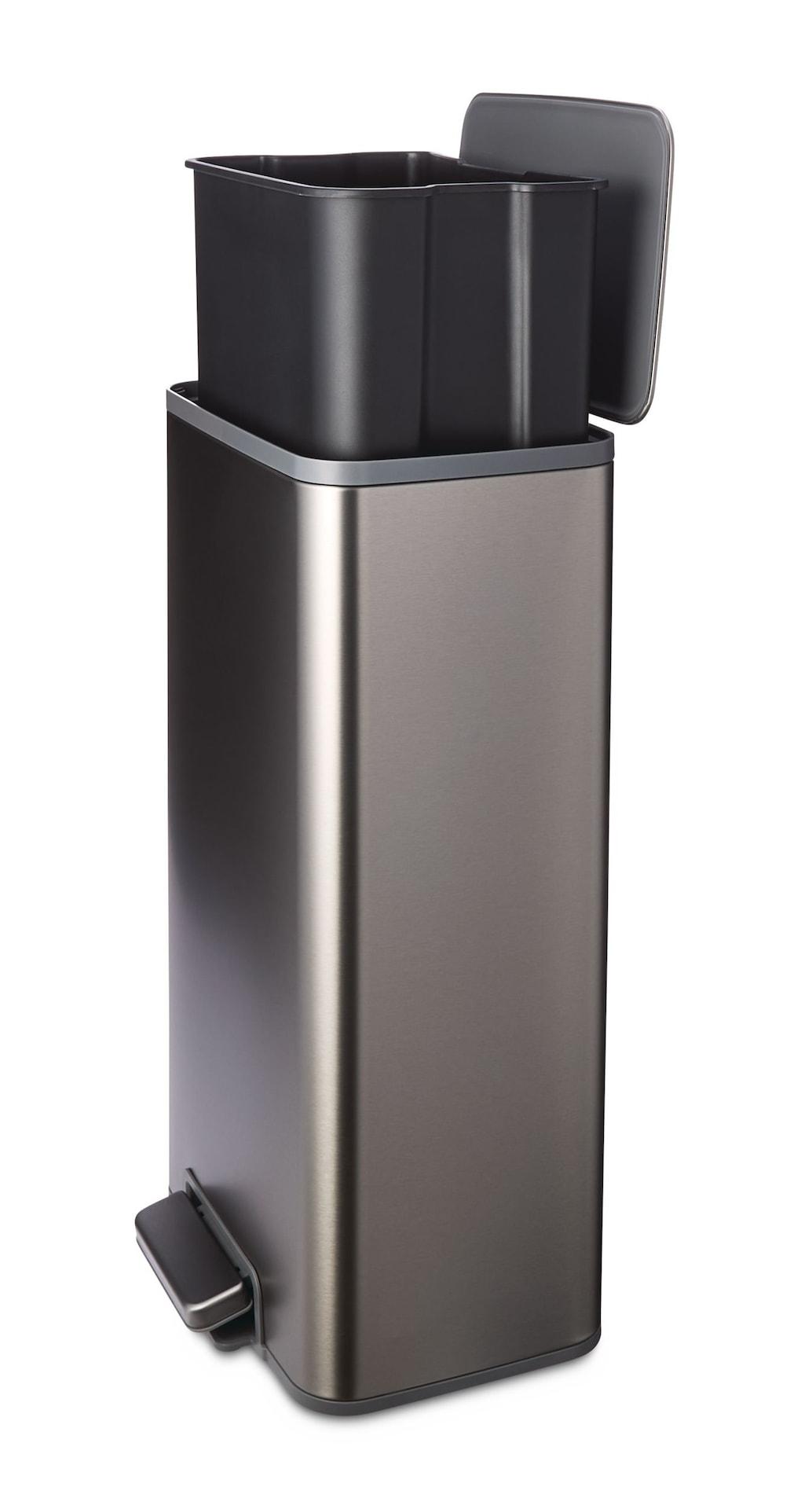 type A Wide Stainless Steel Rectangular Step Garbage Can with Slow Close Lid, 30-L