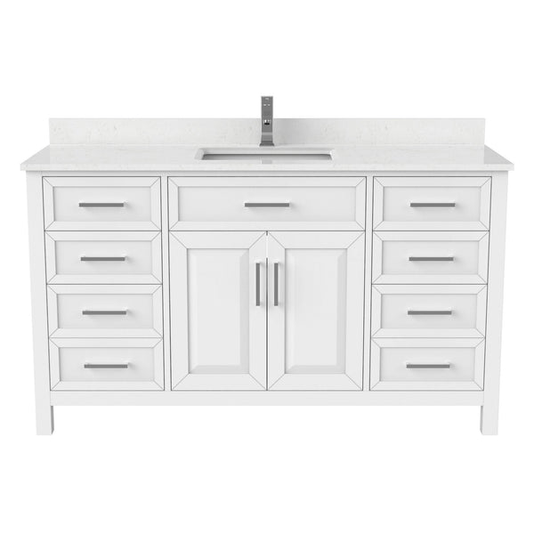 Urban Bathe Terrence Undermount Single Sink Stone Top Bathroom Vanity with Drawer & Cabinet Organizer, White, 60-in B8