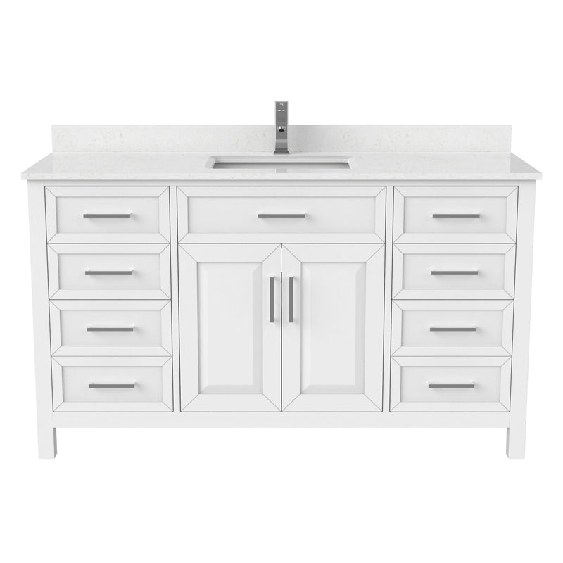 Urban Bathe Terrence Undermount Single Sink Stone Top Bathroom Vanity with Drawer & Cabinet Organizer, White, 60-in B8