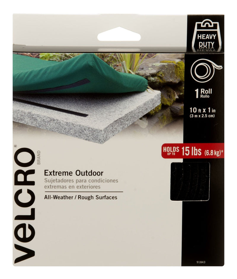 Velcro Industrial Strength Extreme Heavy Duty Tape, Black, 15-lbs, 10-ft x 1-in, 1-pk I9