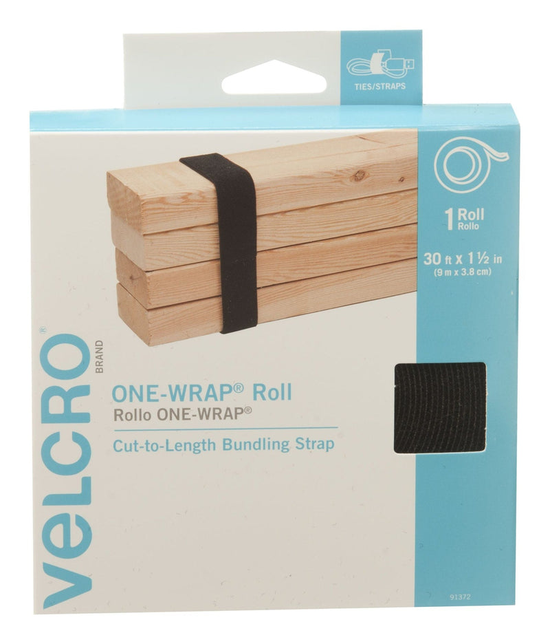 Velcro ONE-WRAP Adjustable Reusable Velcro Hook and Loop Strap, Black Roll, 30-ft x 1-1/2-in, 1-pk W6