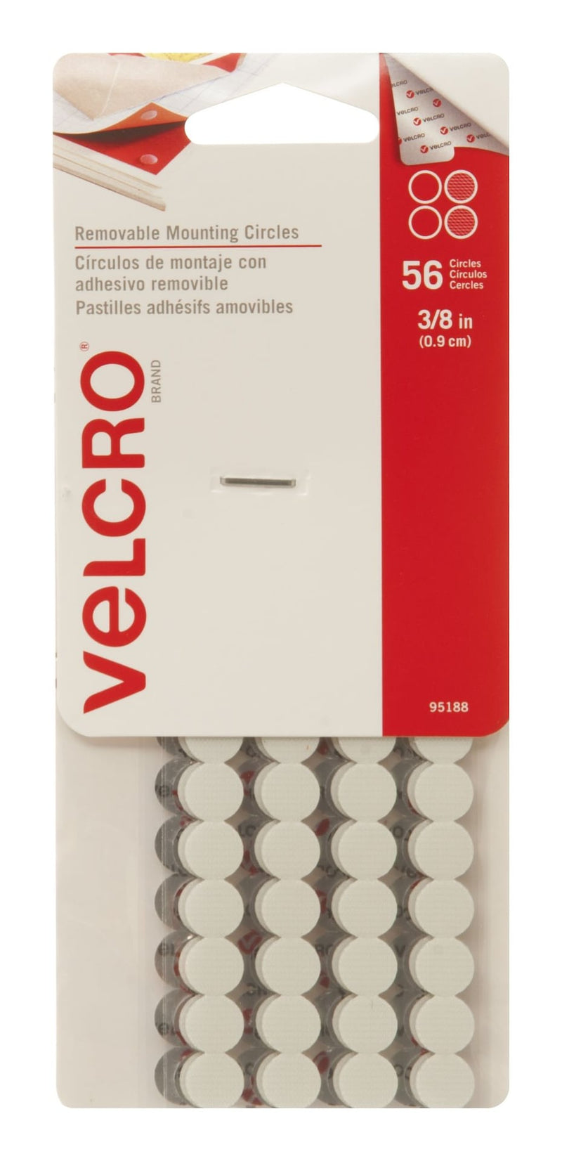 Velcro Removeable Adhesive Peel and Stick Mounting Circles, White, 3/8-in, 56-pk O5