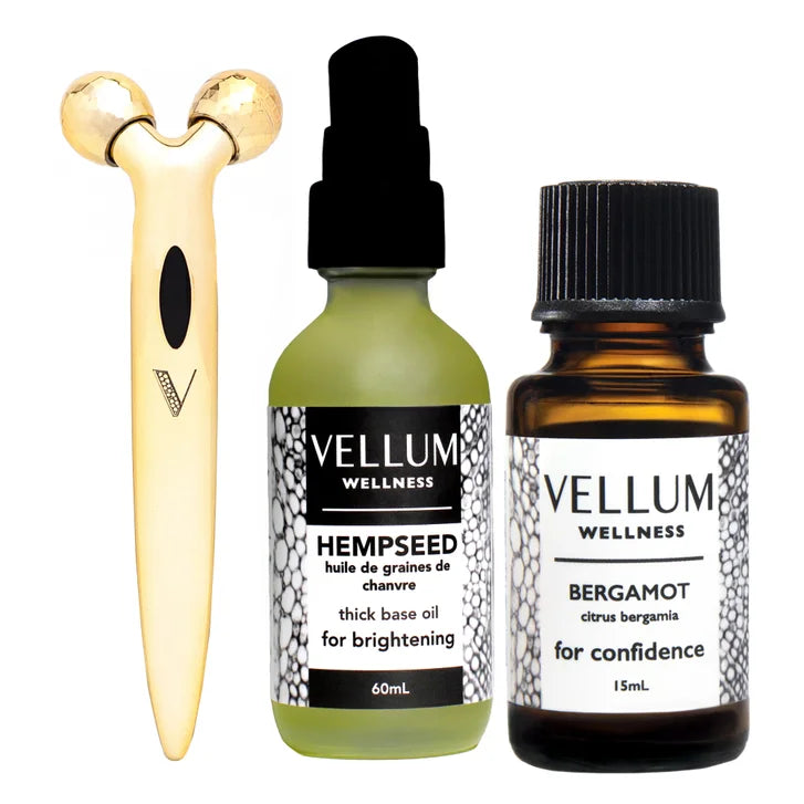 Vellum Wellness Mature Skin Kit with Essential Oils and Facial Roller O9