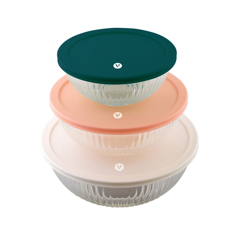 Vida 6 piece nesting glass bowl set with lids N4