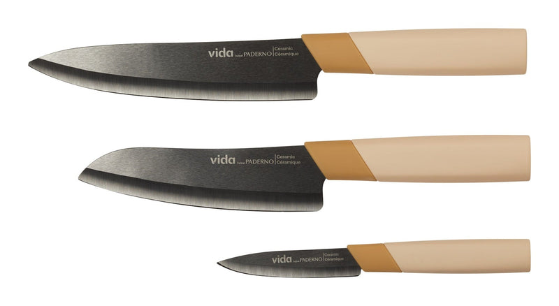 Vida by PADERNO Black Ceramic Knife Set, 3-pc N6