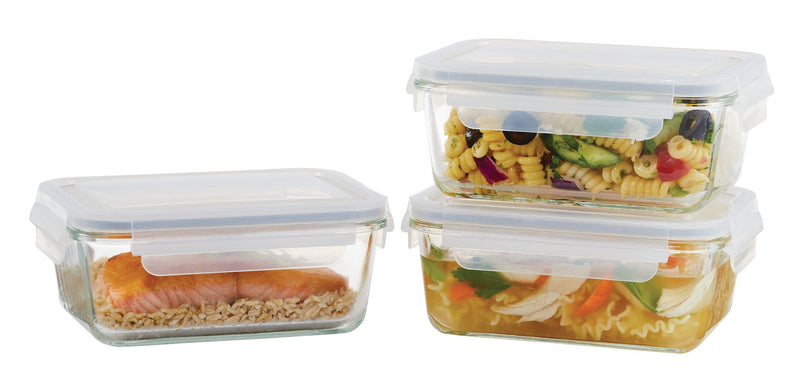 Vida by PADERNO Glass Clip Lid Food Storage Container Set Leakproof, 980-mL, 3 Count Q6
