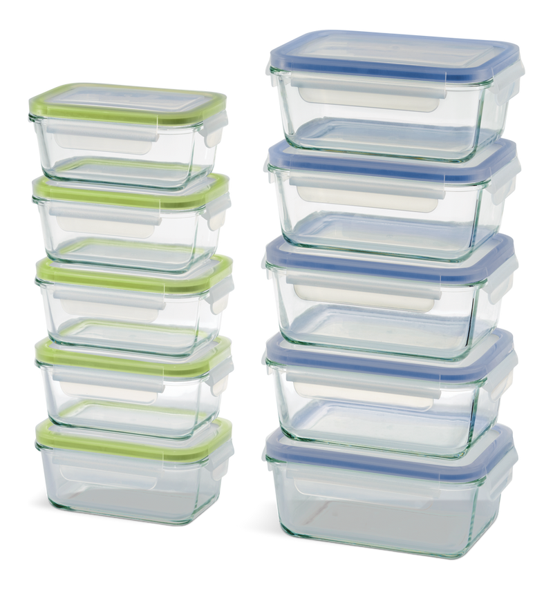 Vida by PADERNO Glass Clip Lid Food Storage Container Set with Leakproof Lids, 10-pk, with Lids L0