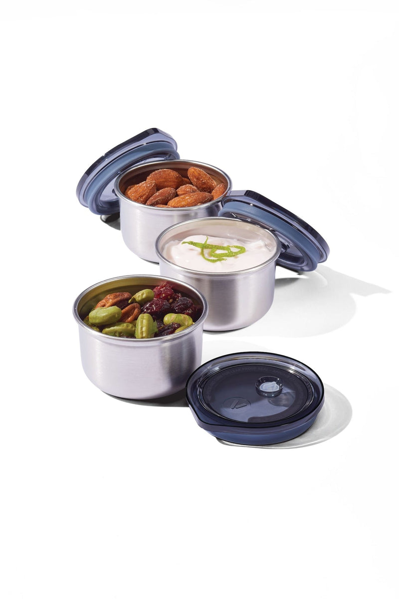 Vida by PADERNO Leakproof Stainless Steel Mini Food Storage Pots and Lids, 3 Count C3