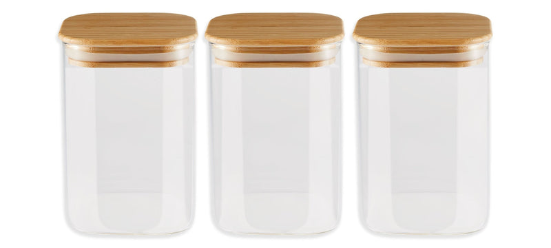 Vida by PADERNO Square Glass Pantry Storage Container Set with Airtight Bamboo Lid, 3 Count H7