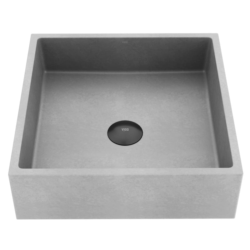 VIGO Alhambra Gothic Concreto Stone 15x15-in Deep Grey Bathroom Sink/Basin with Square Vessel S7