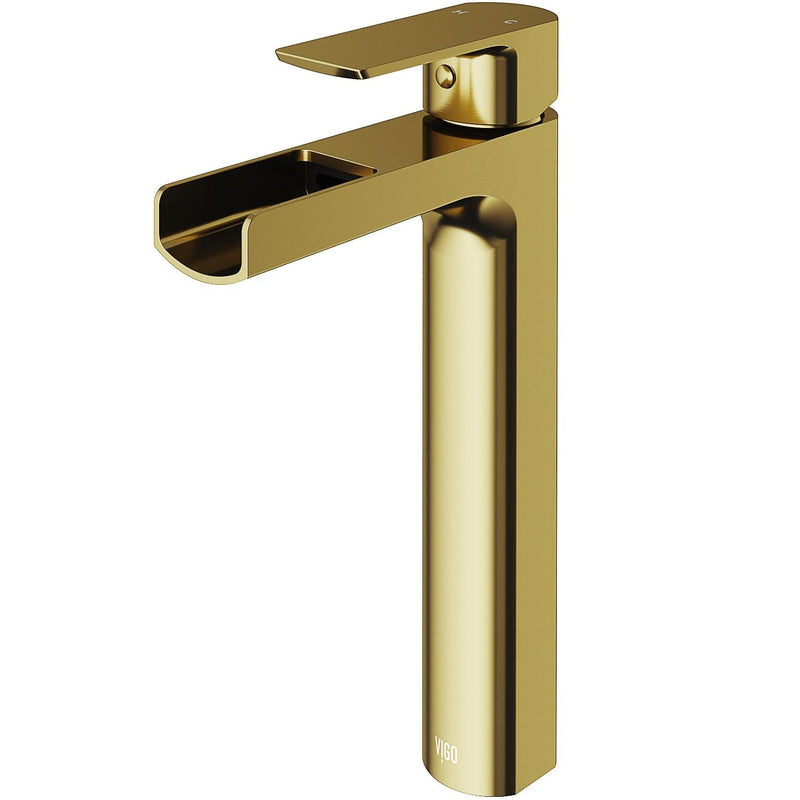 VIGO Amada Single Handle Vessel Sink Bathroom Faucet, Matte Brushed Gold L9