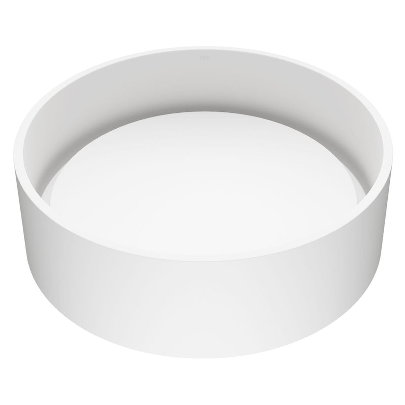 VIGO Anvil Matte Stone Round Composite Vessel Bathroom Sink/Basin with Deep Bowl, White Q5