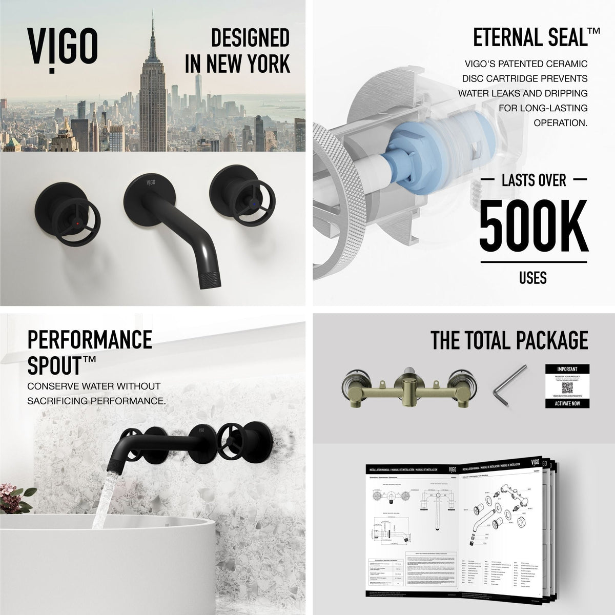 VIGO Anvil MatteStone Round White Composite Bathroom Sink/Basin Set with Cass Wall Mount Faucet and Pop-Up Drain