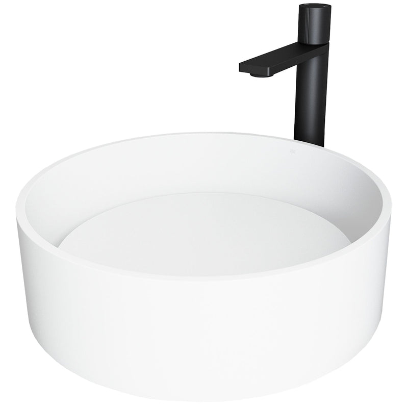 VIGO Anvil MatteStone Round White Composite Bathroom Sink/Basin Set with Gotham Faucet and Pop-Up Drain H7