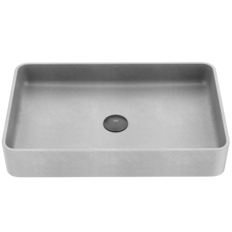 VIGO Basilica Gothic ConcretoStone 23x14-in Deep Grey Bathroom Sink/Basin with Rectangular Vessel U1