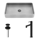 VIGO Basilica Gothic ConcretoStone Grey Bathroom Sink/Basin Set with Sterling Faucet and Rectangular Vessel
