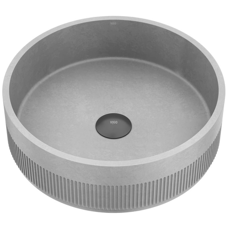 VIGO Cypress ConcretoStone 16-in Deep Grey Bathroom Sink/Basin with Round Fluted Vessel I5