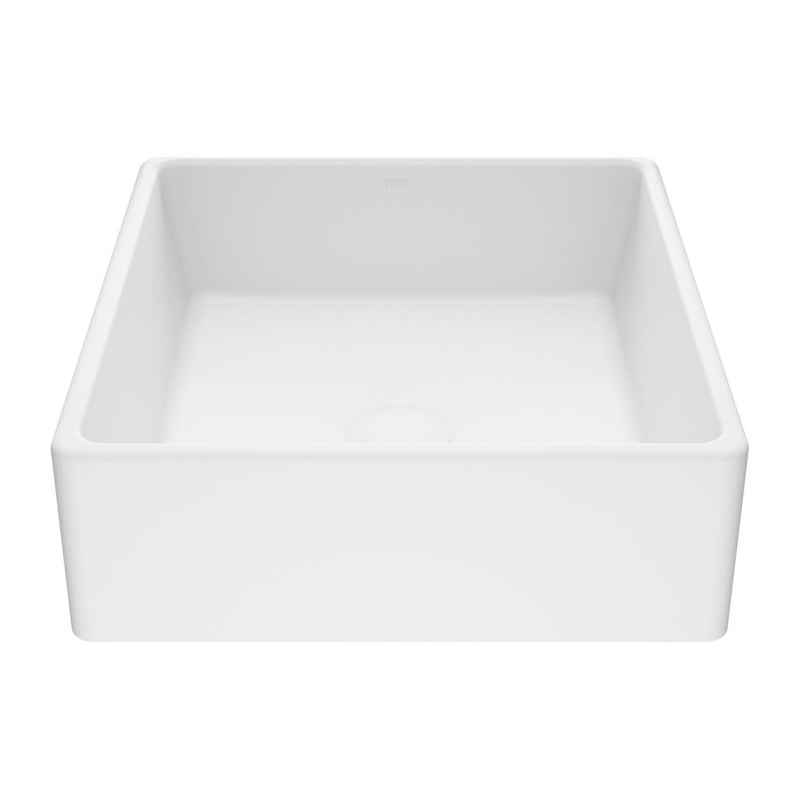 VIGO Dianthus Matte Stone Square Vessel Bathroom Sink, Above-Counter Installation, White V5