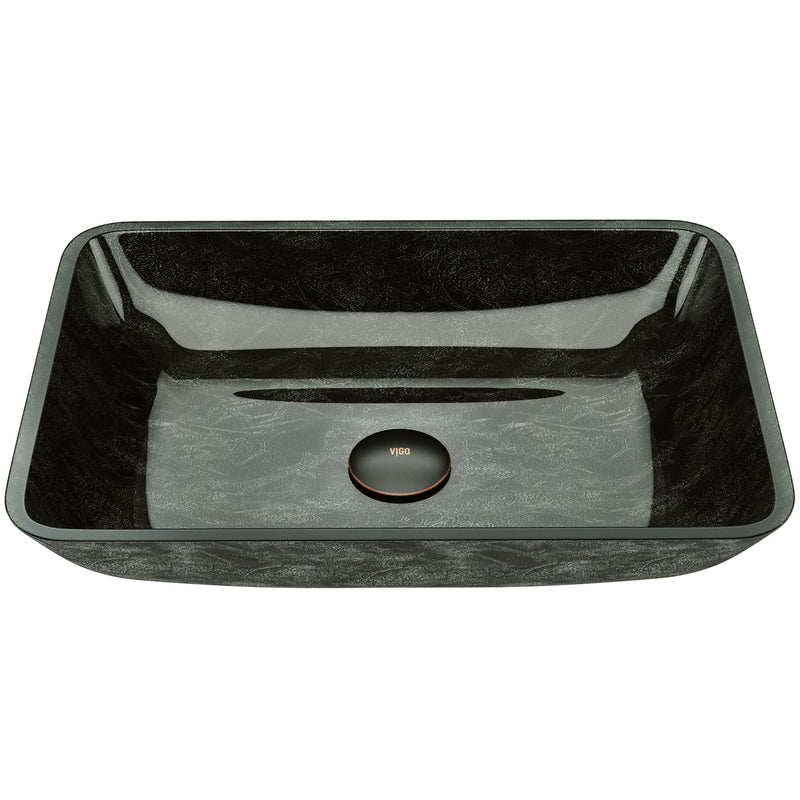 VIGO Glass Rectangular Vessel Bathroom Sink/Basin, Grey Onyx D5