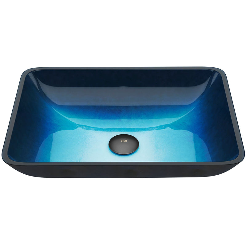 VIGO Glass Rectangular Vessel Bathroom Sink/Basin, Turquoise G4