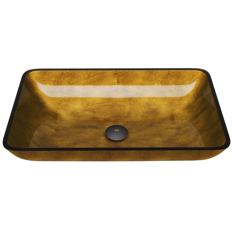VIGO Glass Rectangular Vessel Bathroom Sink/Basin with Rounded Edges & Deep Bowl, Copper S1