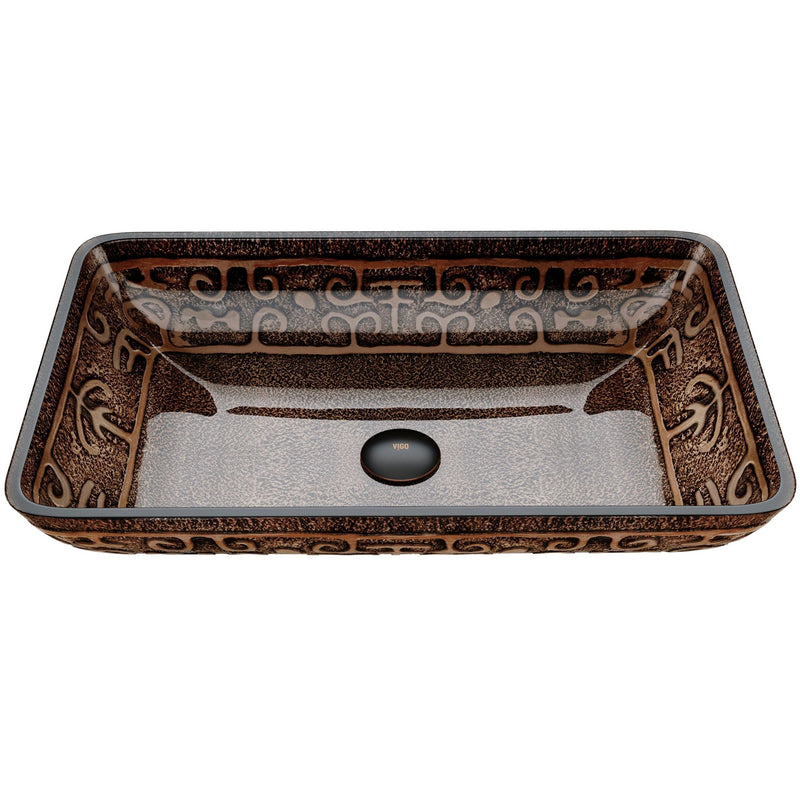 VIGO Glass Rectangular Vessel Bathroom Sink/Basin with Rounded Edges & Deep Bowl, Gold I1