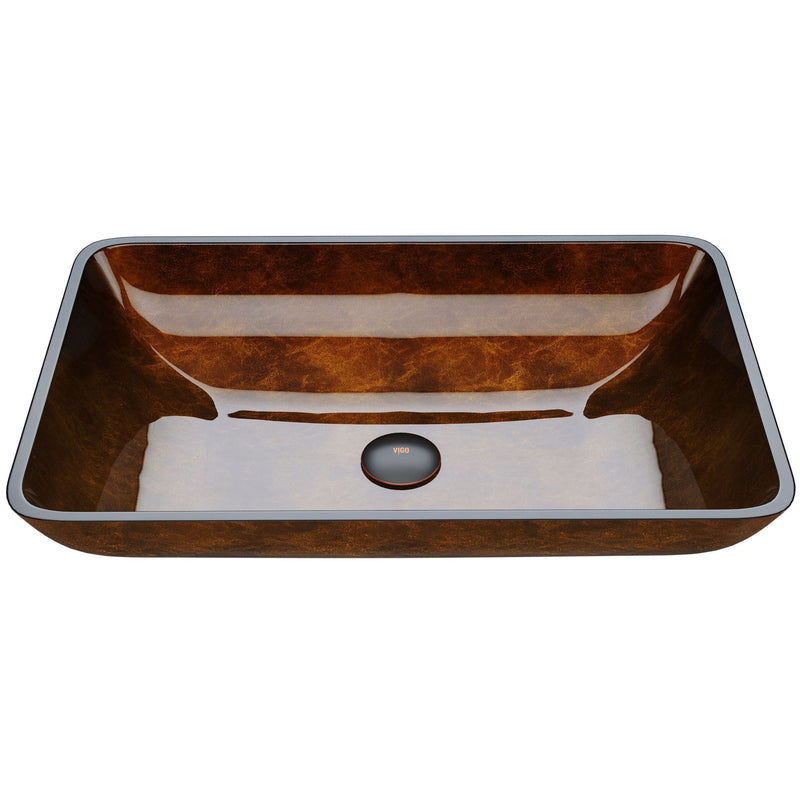 VIGO Glass Rectangular Vessel Bathroom Sink/Basin with Rounded Edges & Deep Bowl, Russet A4