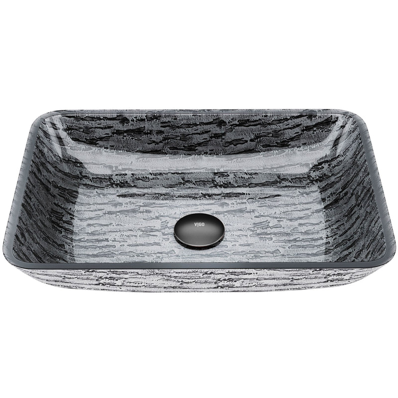VIGO Glass Rectangular Vessel Bathroom Sink/Basin with Rounded Edges & Deep Bowl, Titanium V8