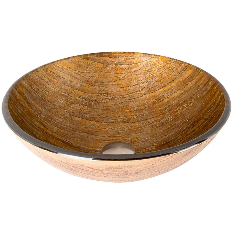 VIGO Glass Round Vessel Bathroom Sink/Basin with Rounded Edges & Deep Bowl, Amber Sunset L2