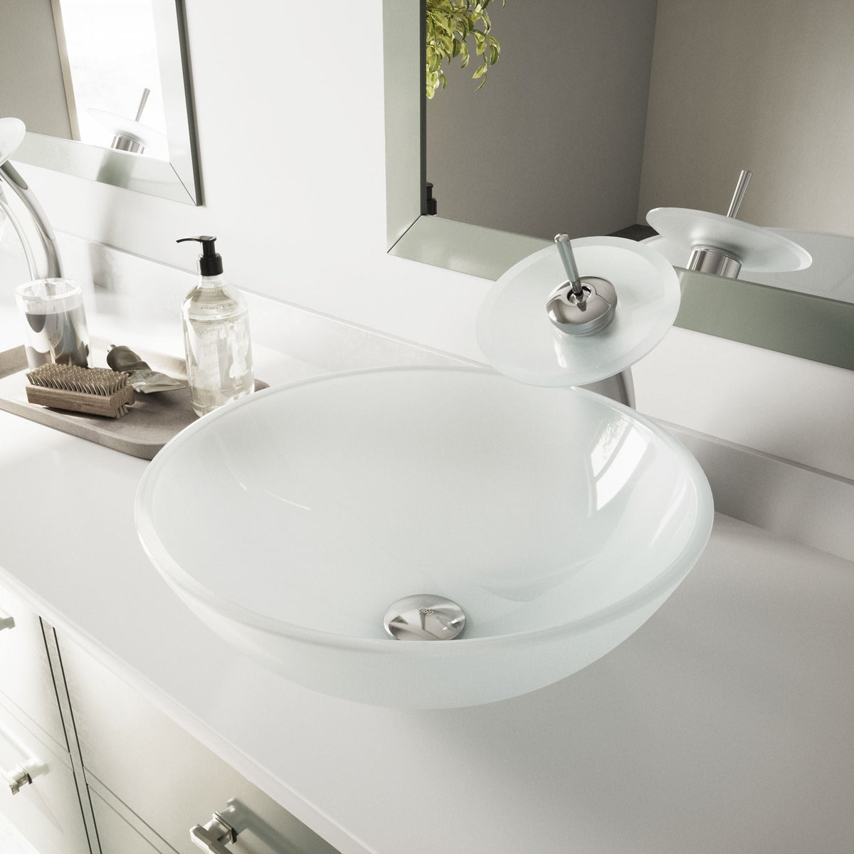 VIGO Glass Round Vessel Bathroom Sink/Basin with Rounded Edges & Deep Bowl, White