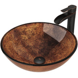 VIGO Glass Russet Brown Bathroom Sink/Basin Set with Niko Faucet and Round Vessel
