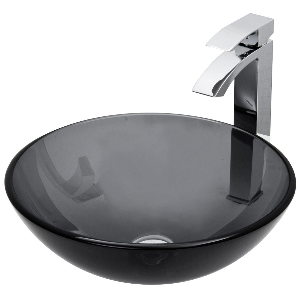 VIGO Glass Sheer Black Bathroom Sink/Basin Set with Duris Faucet and Round Vessel