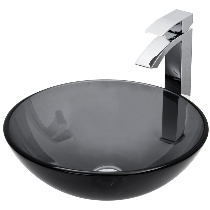 VIGO Glass Sheer Black Bathroom Sink/Basin Set with Duris Faucet and Round Vessel L2