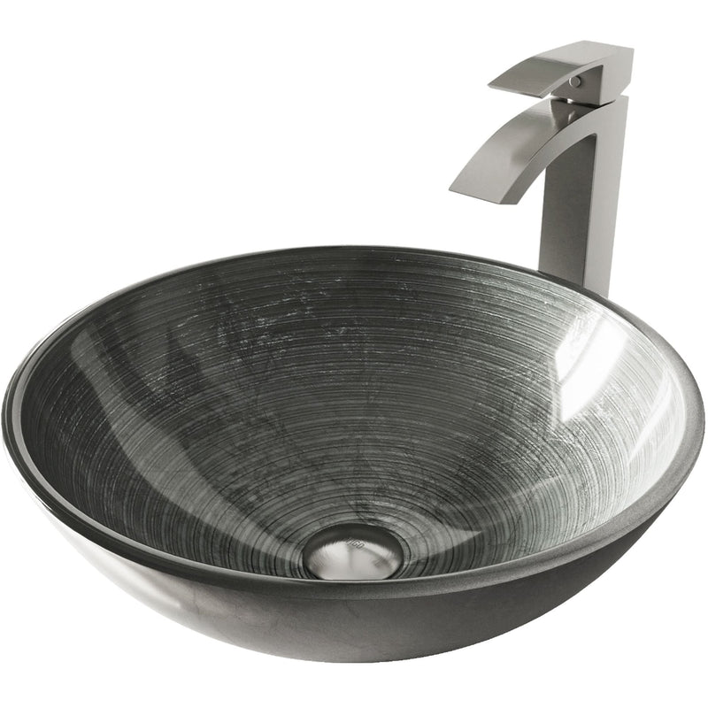 VIGO Glass Simply Silver Bathroom Sink/Basin Set with Duris Faucet and Round Vessel M7
