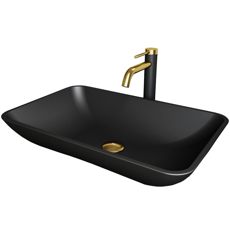 VIGO Hadyn MatteShell Matte Black Bathroom Sink/Basin Set with Lexington Faucet and Rectangular Vessel E4