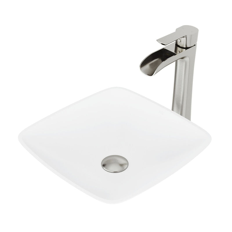 VIGO Hyacinth MatteStone White Bathroom Sink/Basin Set with Niko Faucet and Square Composite Vessel E7